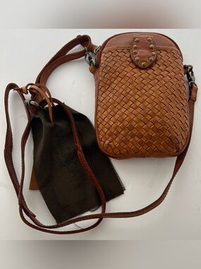 VTG Vilenca Holland Brown Leather Woven Crossbody Bag Purse 8” X 5”
